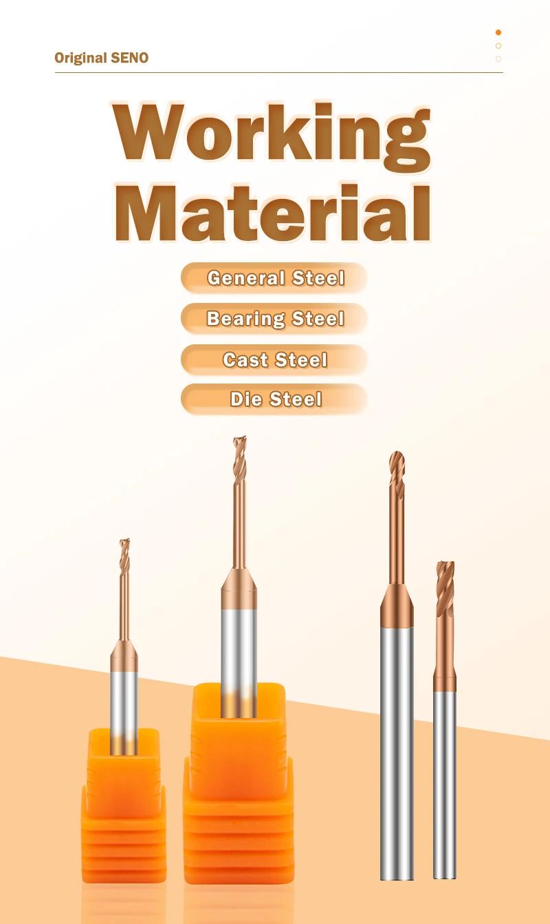 Seno Indexable Solid Carbide Micro Ball Nose End Mill with Long Neck 2f/4f HRC55