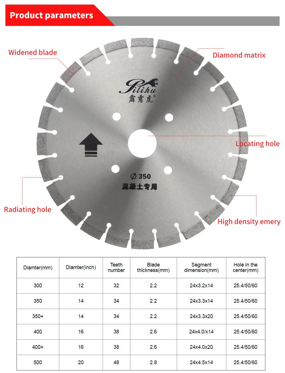 Pilihu Diamond Cutting Discs Segment Saw Blade Marble Concrete Cut Diamond Blade Saw 350mm