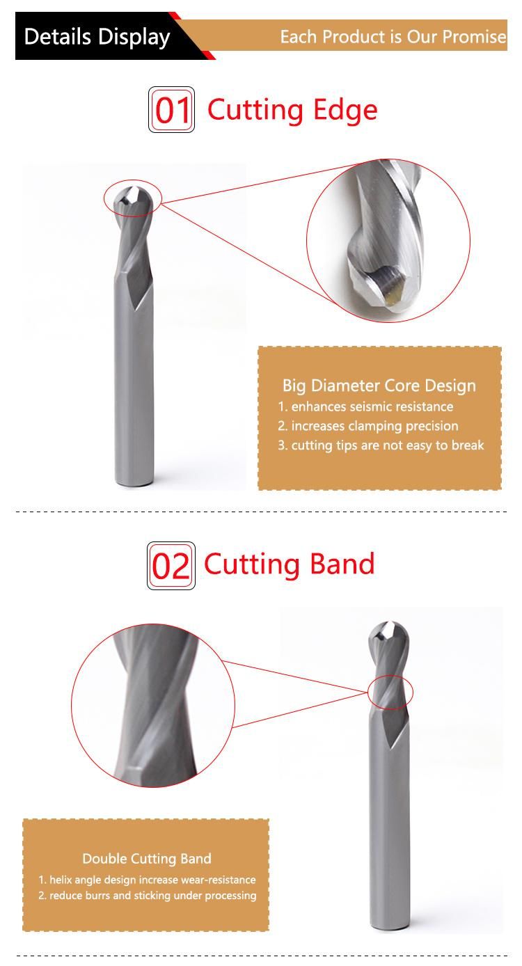 Good Quality CNC Cutting Tools Hard Alloy Solid Carbide 2flutes HRC55 Ball Nose Endmill for Aluminium