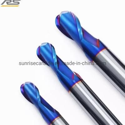 HRC65 Carbide 2 Flute Standard Length Ball Nose End Mills for Cutting Tools