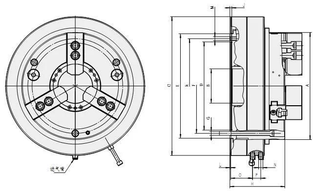 20 Inch 3 Jaw Pneumatic Lathe Chuck CNC Lathe Front Mounted Power Chuck