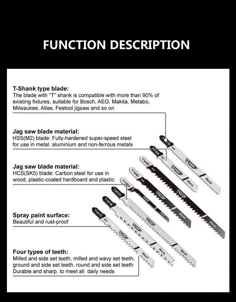Vido T-Handle T101ao Factory Price Safety Brand Safety Jig Saw Blade for Wood Cutting
