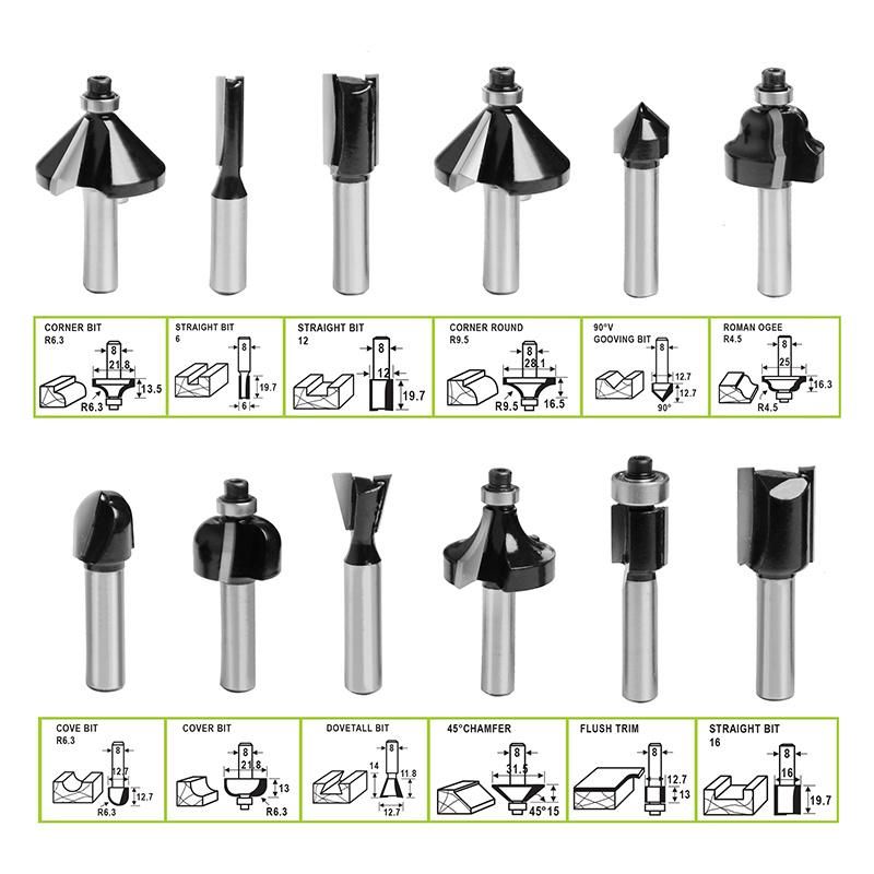 Vido Woodworking Wood Cutting Tool 12PCS 8mm Electric Router Bit