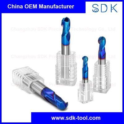 High Hardness HRC65 Blue Nano Coated 4mm 10mm Ball Nose End Mills for Hardened Steel