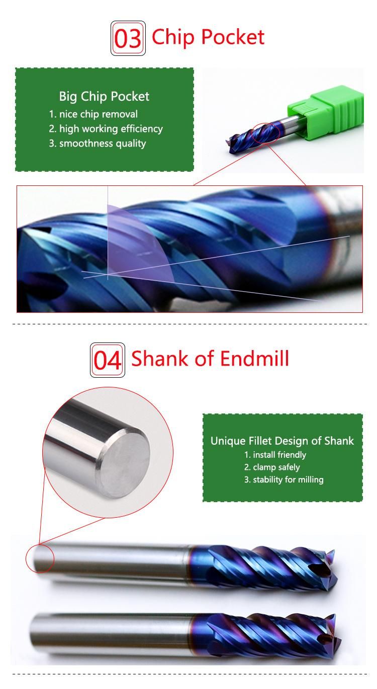 4flutes HRC65 Corner Radius Endmill in Stock CNC Machine Tools Milling Cutter in Stock