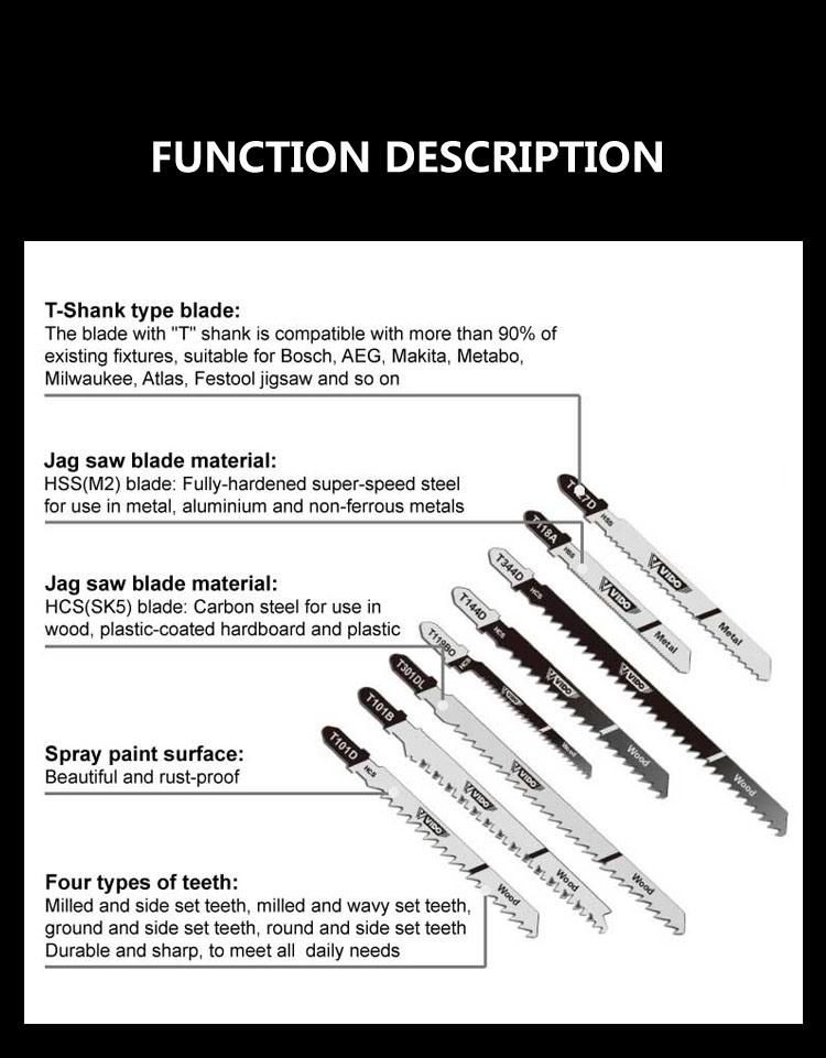Vido HSS Hcs T127D T-Shank Saw Blade Jig Saw Blade for Metal Cutting