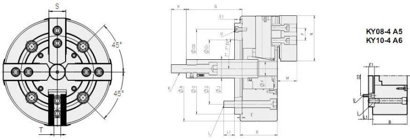 4 Jaw Power Chuck, Hydraulic Lathe Chuck with Draw Bar for CNC Lathe