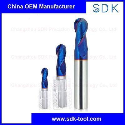 2 Flute Solid Carbide Ball End Mills HRC65 with Blue Nano Coating