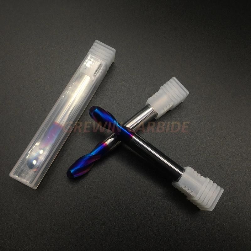 Gw Carbide-Carbide End Mill Use for Steel R5.0X75L-2f HRC65 Nano Blue Coating Ball Nose