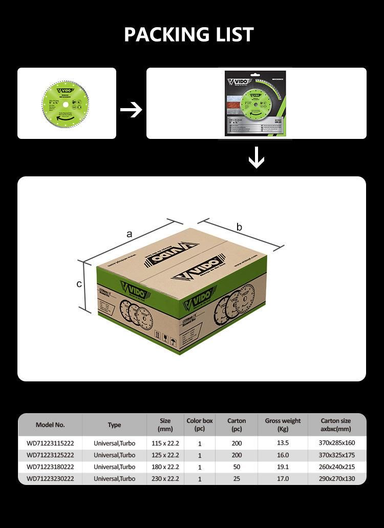 VIDO 125mm 5 inch turbo diamond saw blade cutting disc for tile granite and ceramics
