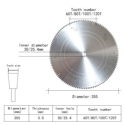 High Performance 355mm 60/80/100t Cut off Carbide Tips Saw Blade