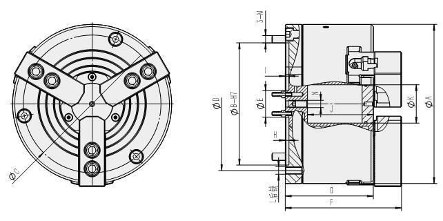 6 Inch 3 Jaw Pneumatic Lathe Chuck CNC Lathe Half Through Hole Power Chuck