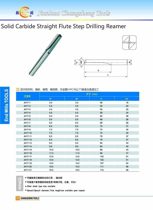 Solid Carbide 2 Flutes Straight Slot Step Drill Reamer for Reaming Hole