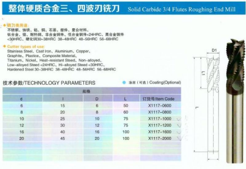 Tungsten Carbide Cutting Tools 4 Flute Rough End Mill Cutter