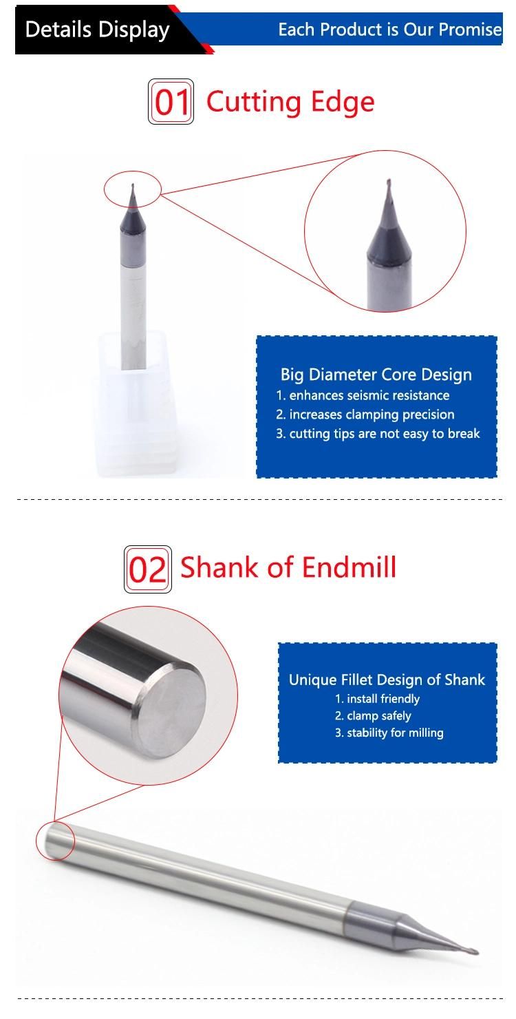 CNC End Mills Manufacture Solid Carbide 2flutes HRC60 Micro Ball Nose End Mills
