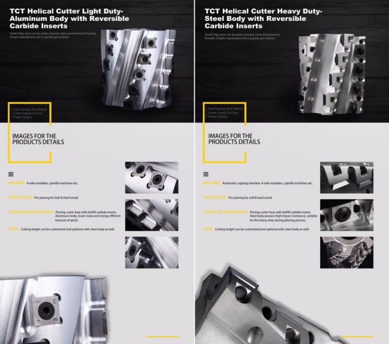 Tct Helical Planer Cutter with Reversible Carbide Knives for Wood Planing-Aluminum Cutter