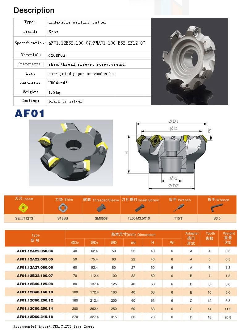 Indexable Face Milling Cutter Matched Insert Se*T12t3 for CNC Lathe