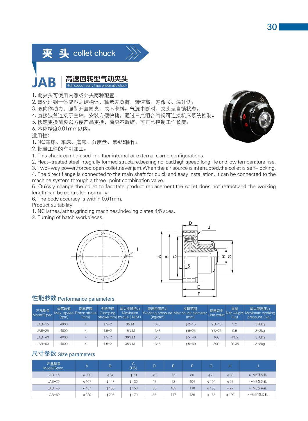 Jab High Speed Rotary Type Pneumatic Chuck