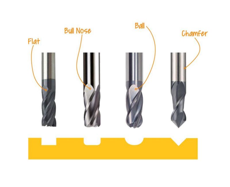 HRC55 CNC Cutting Tools Flat  Rainbow Carbide Solid End Mills For Aluminum