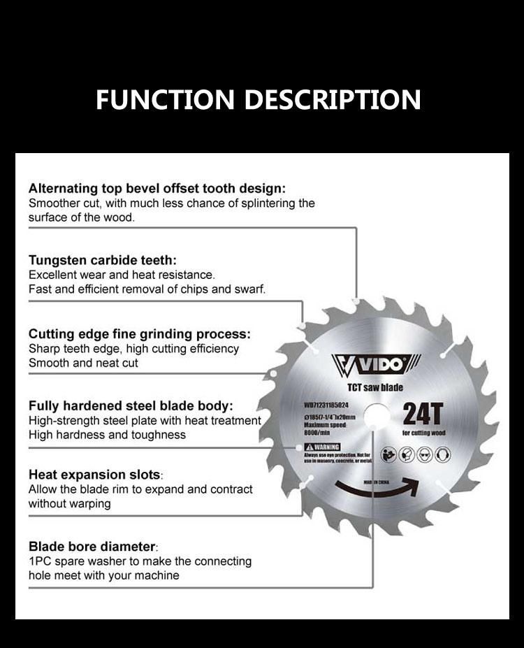 VIDO 10in 254mm 60T tungsten carbide tipped wood cutting tct circular saw blade