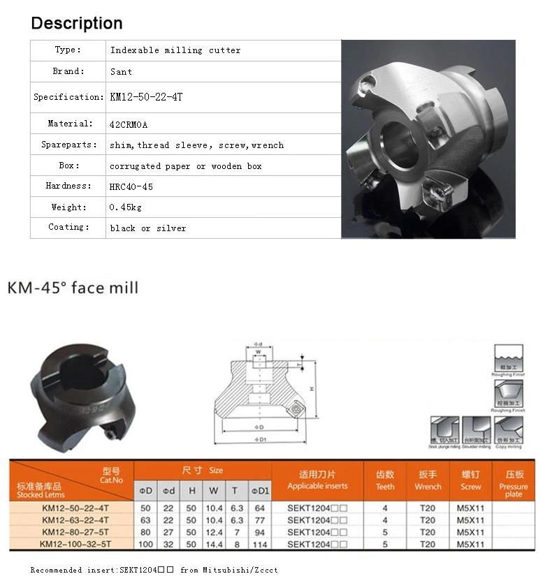 Km-45 Indexable Face Mill for CNC Lathe Machining