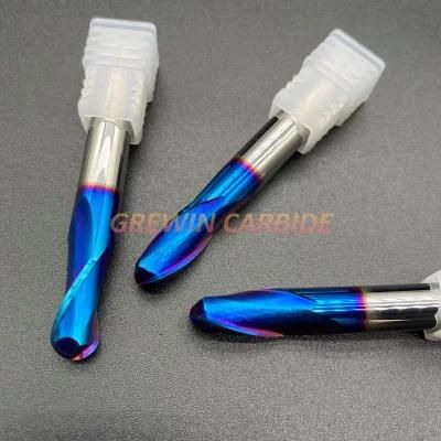 Gw Carbide-Carbide End Mill Use for Steel R5.0X75L-2f HRC65 Nano Blue Coating Ball Nose