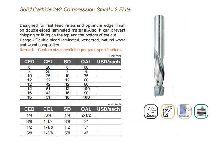 Bfl Solid Carbide 2 Flute 8mm up and Down Cut End Mill CNC Cutter Tools