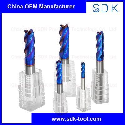 4 Flute Solid Carbide Square End Mills HRC65 with Blue Nano Coating