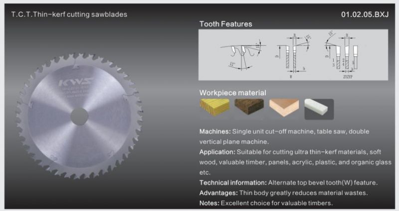 Kws Manufacturer 305mm Thin Kerf Cutting Tct Woodworking Circular Saw Blade