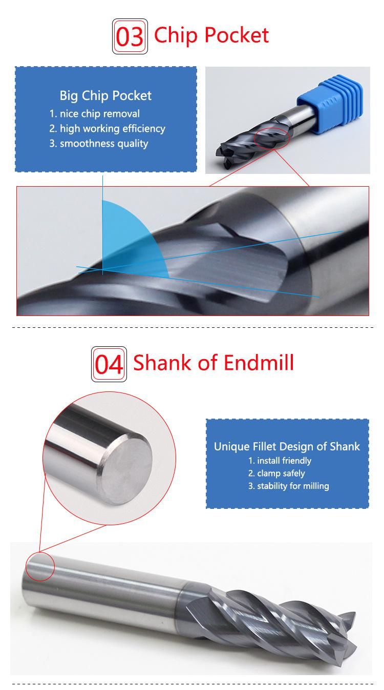 CNC Endmill 4 Flutes HRC 45 Parallel Shank Solid Tungsten Carbide