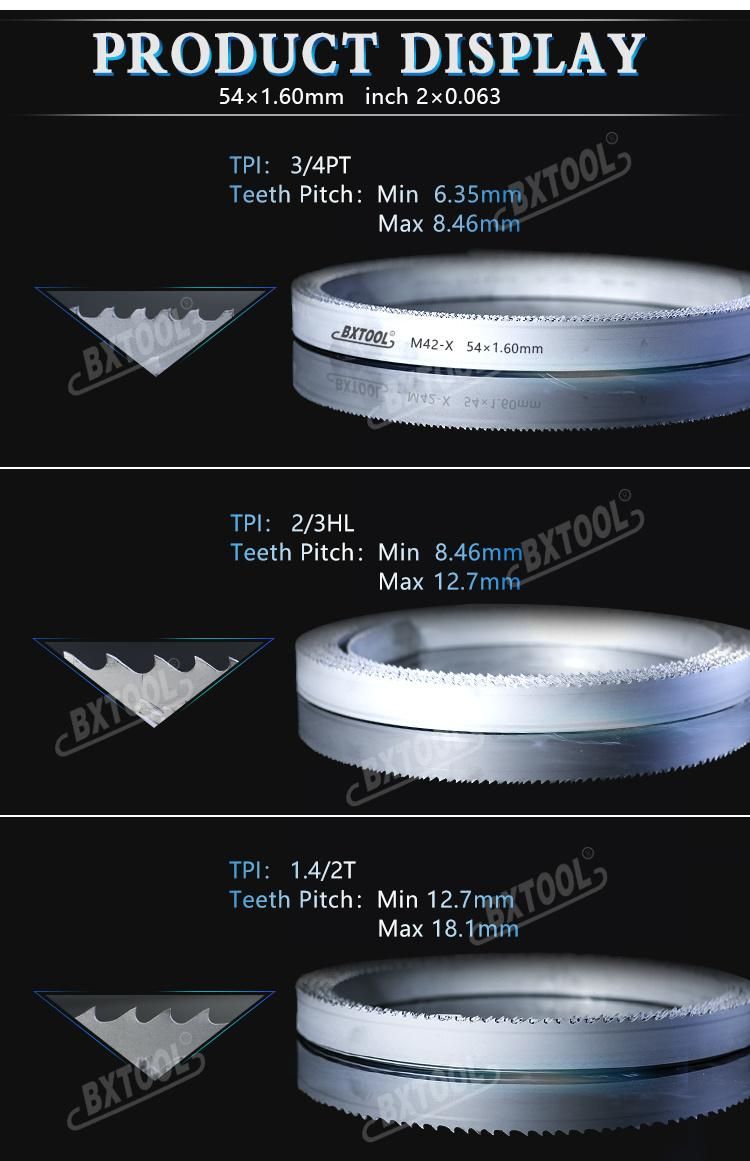 Bxtool-M42/X 54*1.60mm Inch 2*0.063 High Quality Bimetal Bandsaw Blade for Cutting Metal, Cheap Price