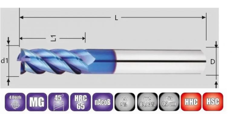 HRC55/60 4 Flutes Carbide Square End Mill Cutting Tool