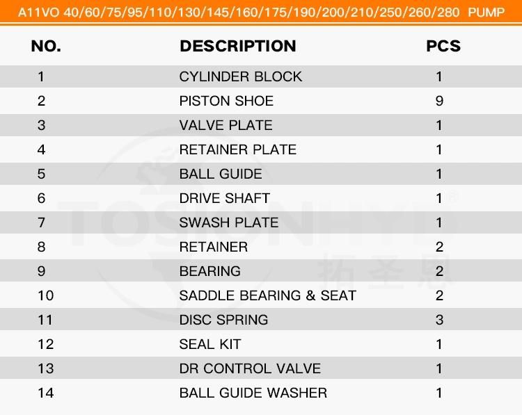 A11vo 75 Hydraulic Pump Parts with Rexroth Spare Repair Kits