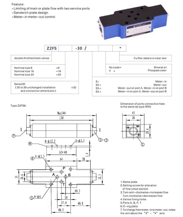 Z2fs16 Hydraulic Flow Adjustment Control Valves