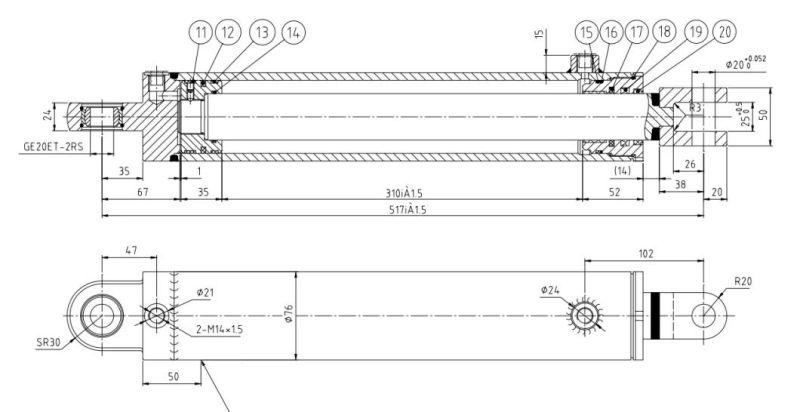 Hydraulic Oil Cylinder Hydraulic Jack Hsg63/40-310*517-Wx