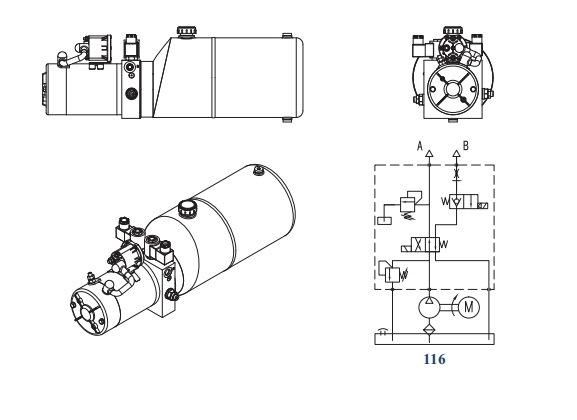 Horizontal Mounting 12V DC Hydraulic Power Unit with Manual Override