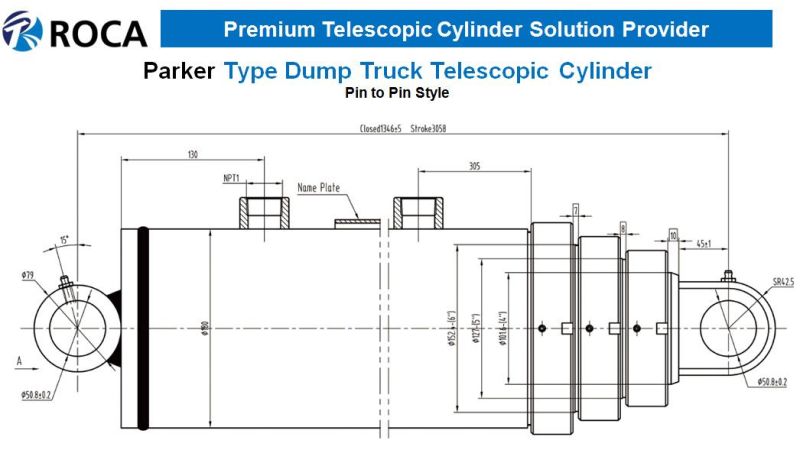 Parker Type 3 Stages Sat S63DC-101-86 Single Acting Replacement Dump Truck Hoist Cylinder