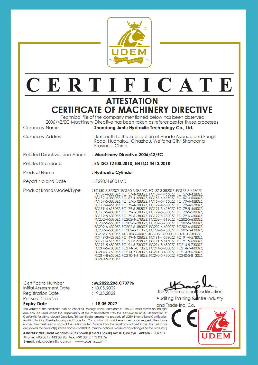 Single Acting FC Hydraulic Cylinder System for Dump Tuck