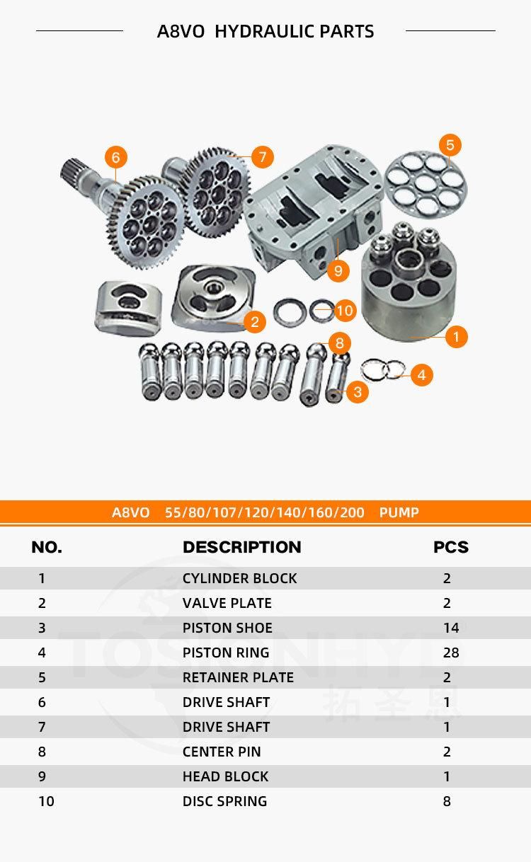 A8vo 55 Hydraulic Pump Parts with Rexroth Spare Repair Kits