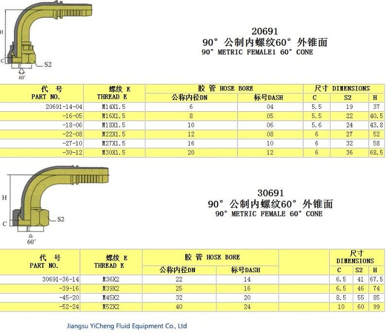 90 Degree Metric Female 60 Degree Cone Hose Fitting