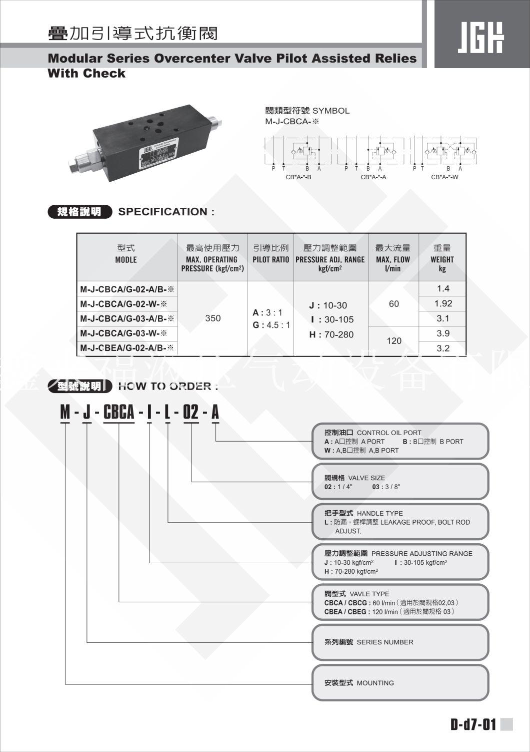 Mj-Cbca Modular Series Overcenter Valve Pilot Assisteo Relies with Check