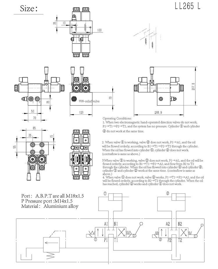 LL265L hydraulic cartridge system manifold block directional valve