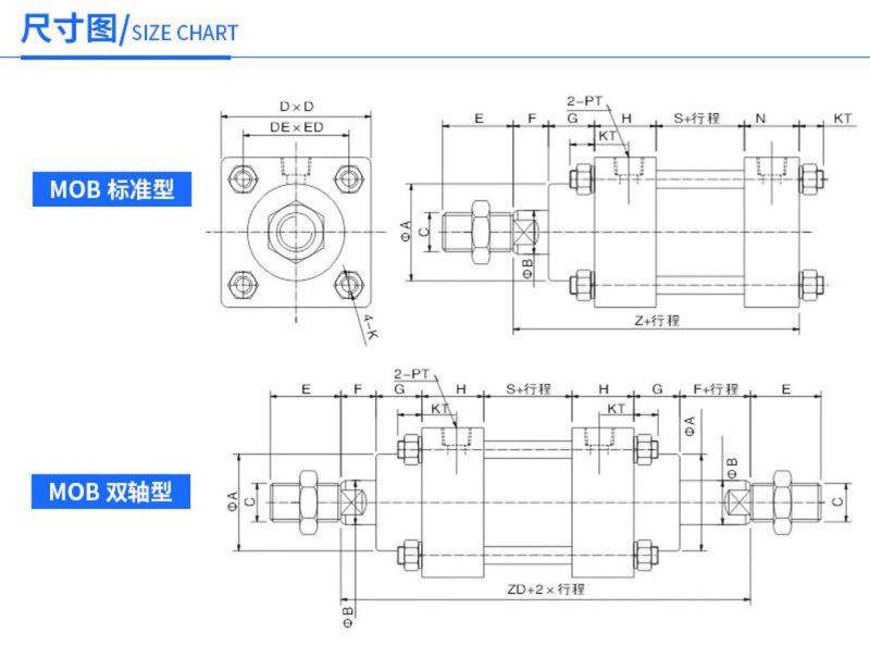 Mob Series 50mm Bore Medium Light Duty Tie Rod Construction Hydraulic Cylinders