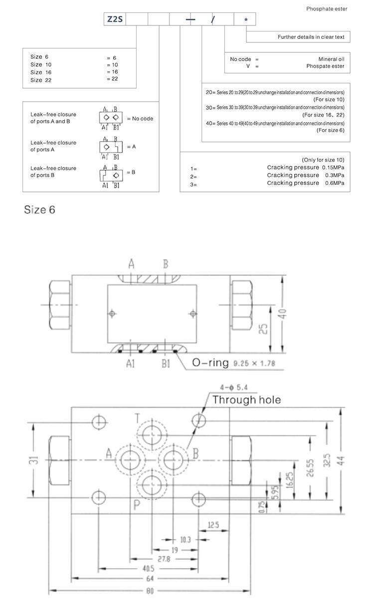 Z2S6 Hydraulic pilot operated check valve one way sandwich plate valve