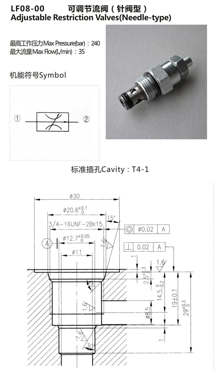 LF08-00 hydraulic cartridge valve throttle check valve