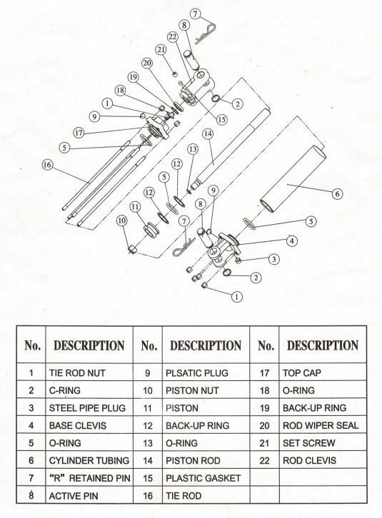 Double Action Heavy Duty 3" Bore X 24" Stroke X 1" Rod Diameter 3000psi Adjustable Clevis Welded Hydraulic Cylinder