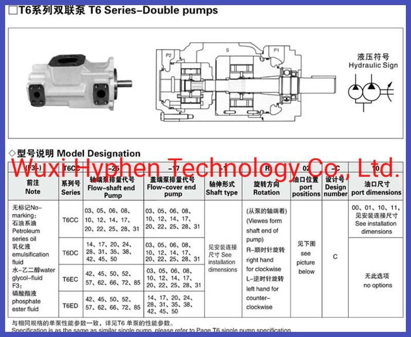 T6c Pin Type Vane Pumps Single Pumps