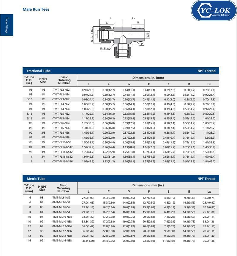 Yc-Mrt Stainless Steel Male Run Tee Tube Fittings