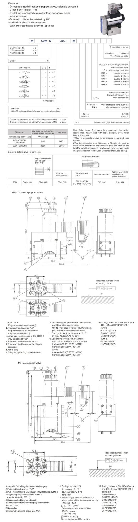 M-SEW6 Rexroth electric motor operated poppet directional valve