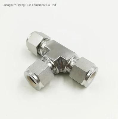 SS304 3000 Psi 1/4 Od Equal Double Ferrule Tee Hydraulic Tube Fittings